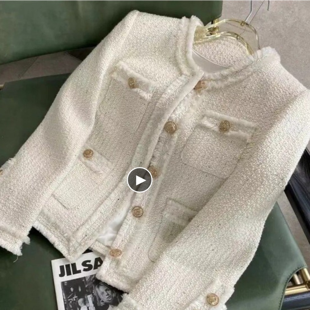Womens White Tweed Jacket Gold embossed button detail size large